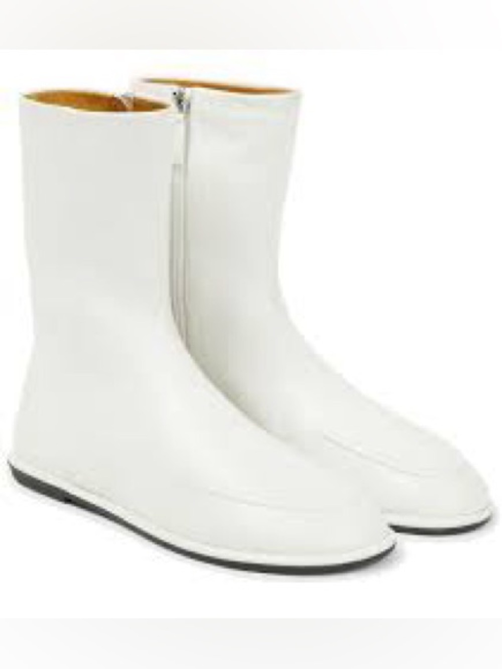 The Row White Leather Mid-Calf Zip Booties